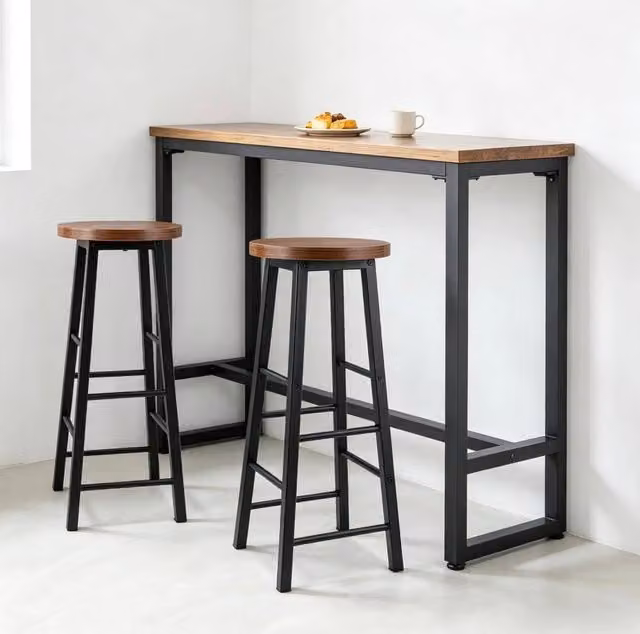 Set di 2 sgabelli da bar in metallo e MDF stile industriale, altezza seduta 71 cm, colore naturale