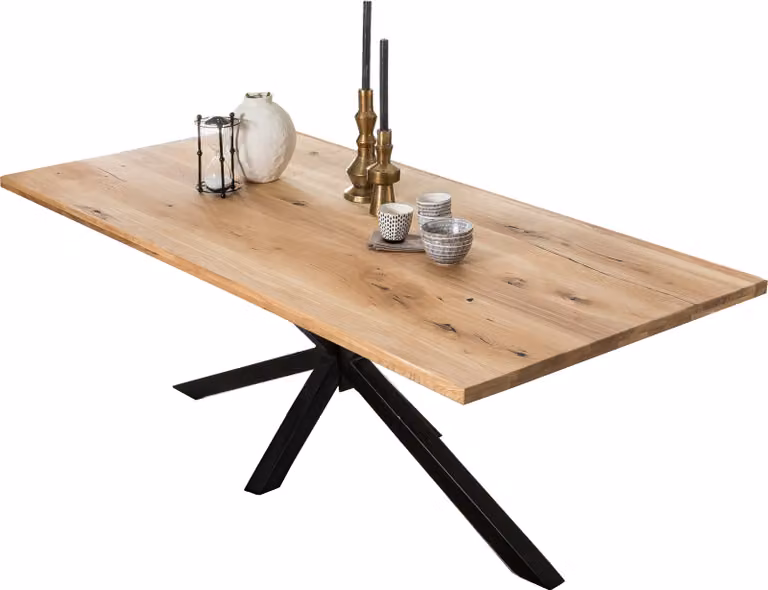 SIT Möbel Tavolo da pranzo in rovere selvatico | 200 x 100 cm | Piano da 40 mm al naturale | Struttura in metallo nero anticato | L 200 x P 100 x H 76 cm | 15241-11 | Serie TABLES & CO