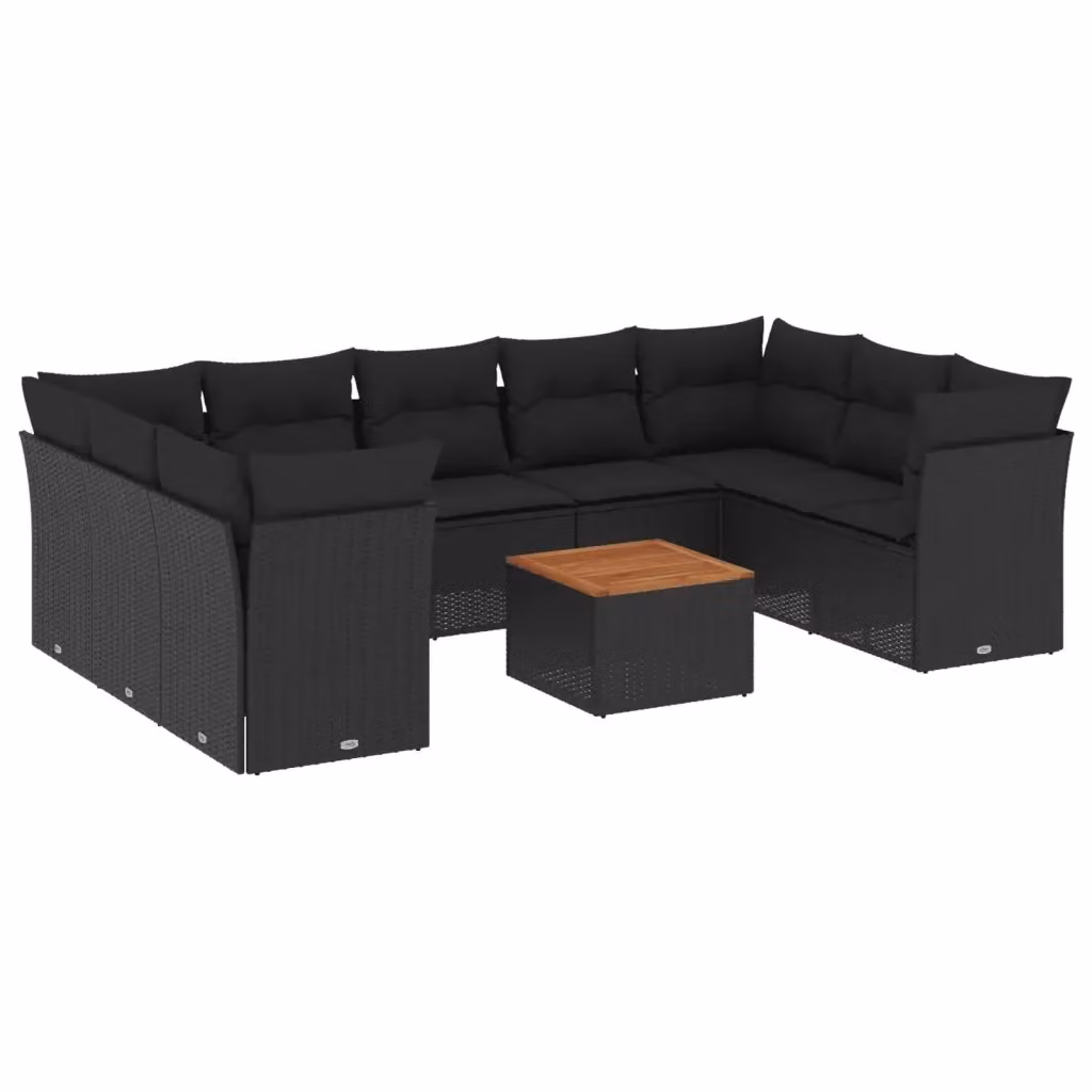 vidaXL Set Divani da Giardino a L con Tavolino da Esterno in Polyrattan e Acciaio, Colore Nero e Marrone – 2