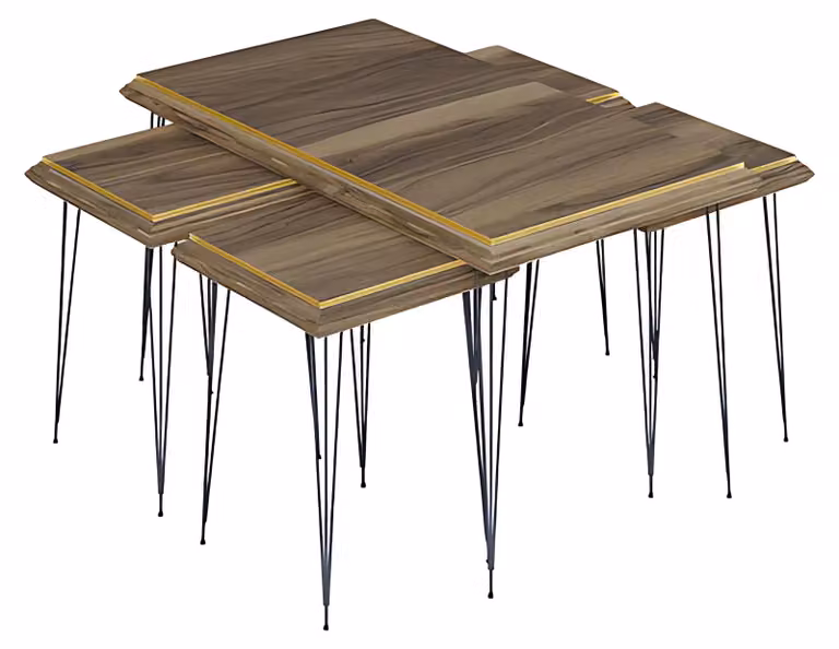 Eleganter brauner Couchtisch mit Beistelltischen aus MDF und Edelstahl