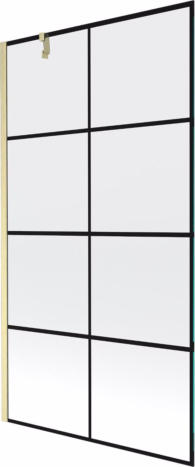 Mexen Next paratia da vasca da bagno a 1 anta 100 x 150 cm, griglia nera, oro spazzolato - 895-100-000-00-77-55