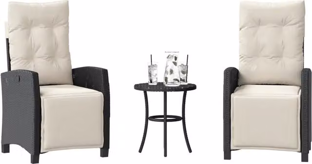Set da Bistrò 3 pz con Cuscini Nero in Polyrattan 365248
