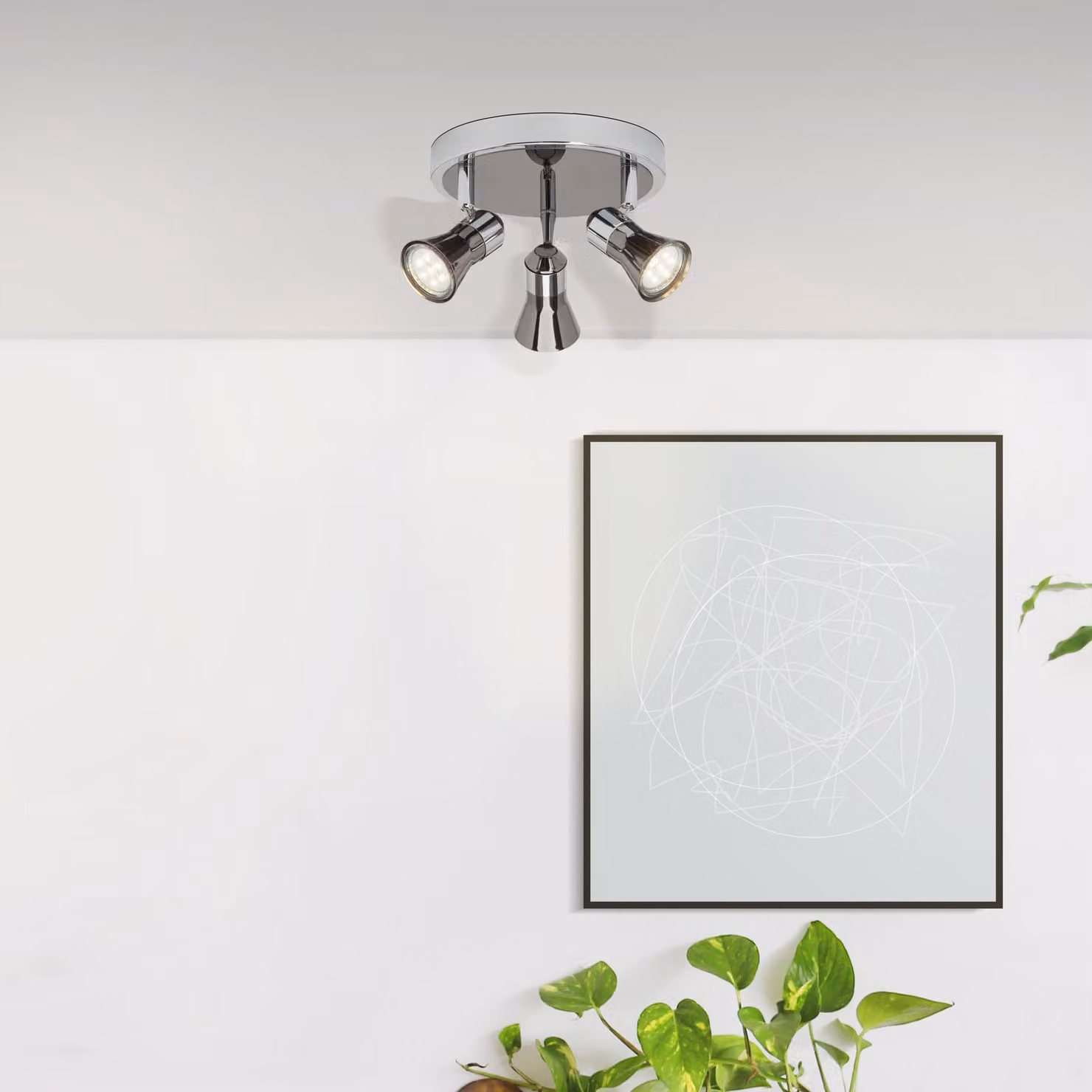 BRILLANTE Plafoniera LED Jupp | faretto senza tempo | 3 fiamme | metallo | cromo/nero | teste orientabili | 3x GU10 max. 7 W