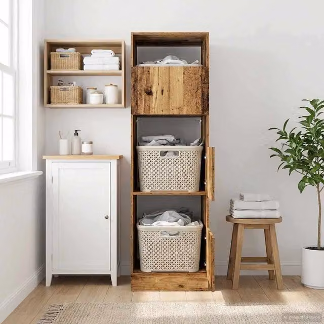 Mobile da lavanderia moderno vidaXL in legno color rovere marrone L: 50 cm, P: 68 cm, H: 162 cm