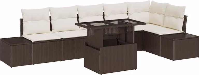 Set Divano da Giardino 7 pcs Marrone Poly Rattan