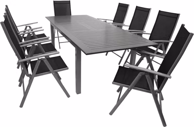 DEGAMO Set da giardino BAJAZZO 9 pezzi, alluminio grigio, resistente alle intemperie