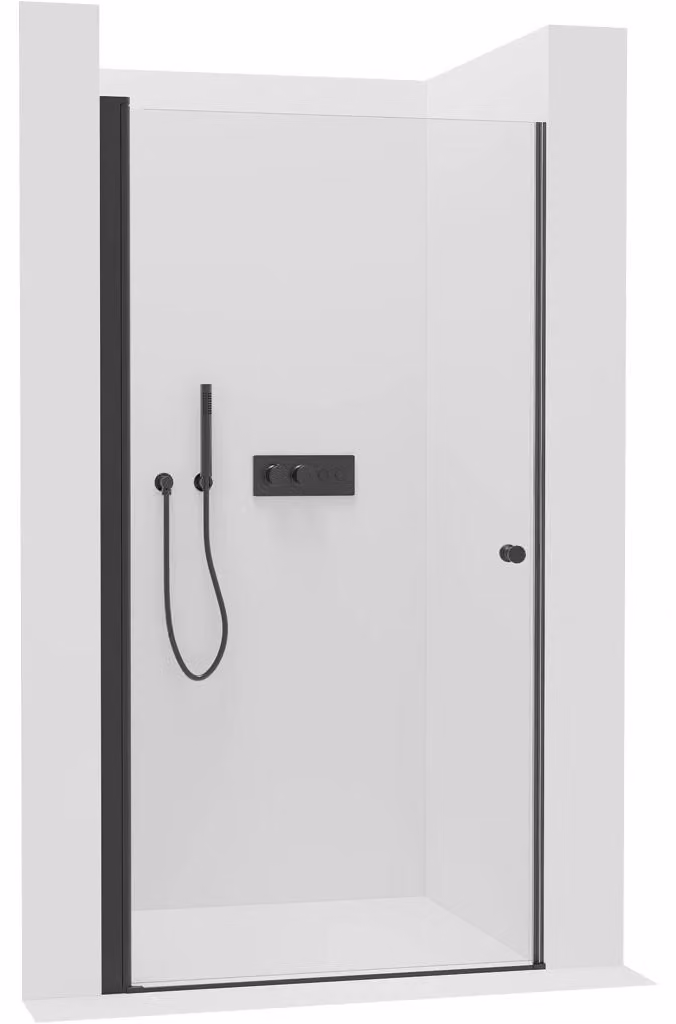 Porta doccia a battente Antelo, sinistra/destra - 6 mm - vetro trasparente nero opaco - 65x190 cm
