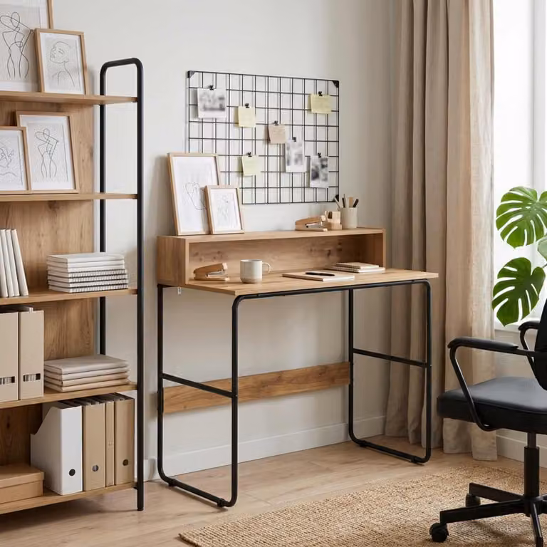 Scrivania vidaXL in stile industriale con piano in legno e struttura in metallo, colore marrone, L: 100 cm, P: 60 cm, H: 76 cm
