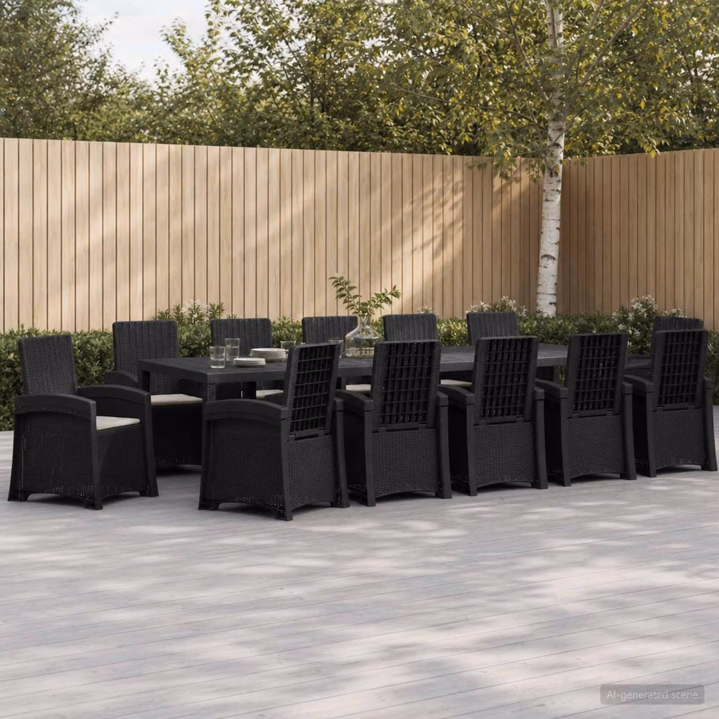 Set da pranzo per giardino e terrazza vidaXL in rattan sintetico da 14 pezzi, colore antracite e grigio chiaro