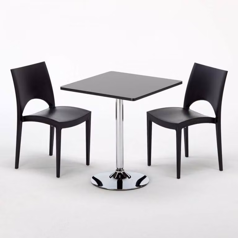 Tavolo quadrato nero e 2 sedie in polipropilene colorato Set di bastoni per interni Grand Soleil Paris Mojito - Nero