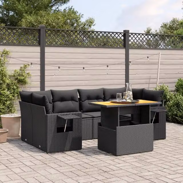 Set Divani da Giardino con Cuscini 7pz Nero Polyrattan 3271650