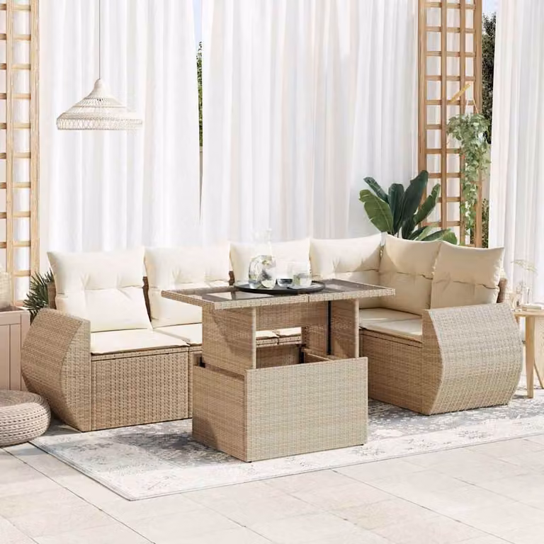 Maison Exclusive - Set Divano da Giardino 6 pz con Cuscini Beige in Polyrattan