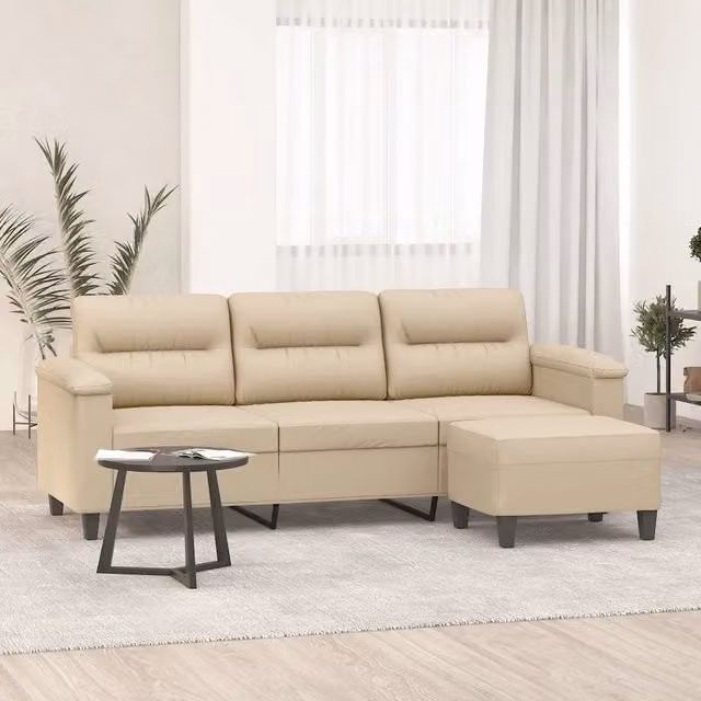 Divano a 3 posti con poggiapiedi vidaXL in microfibra beige L: 210 cm, P: 80 cm, H: 77 cm