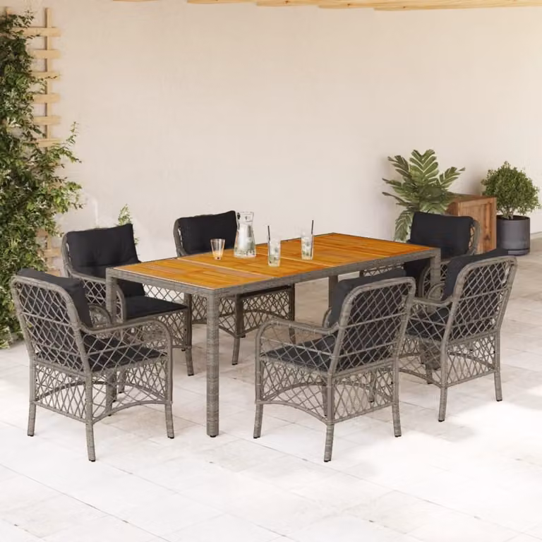 vidaXL Set da Pranzo da Giardino 7 pz in Polyrattan e Legno di Acacia Grigio