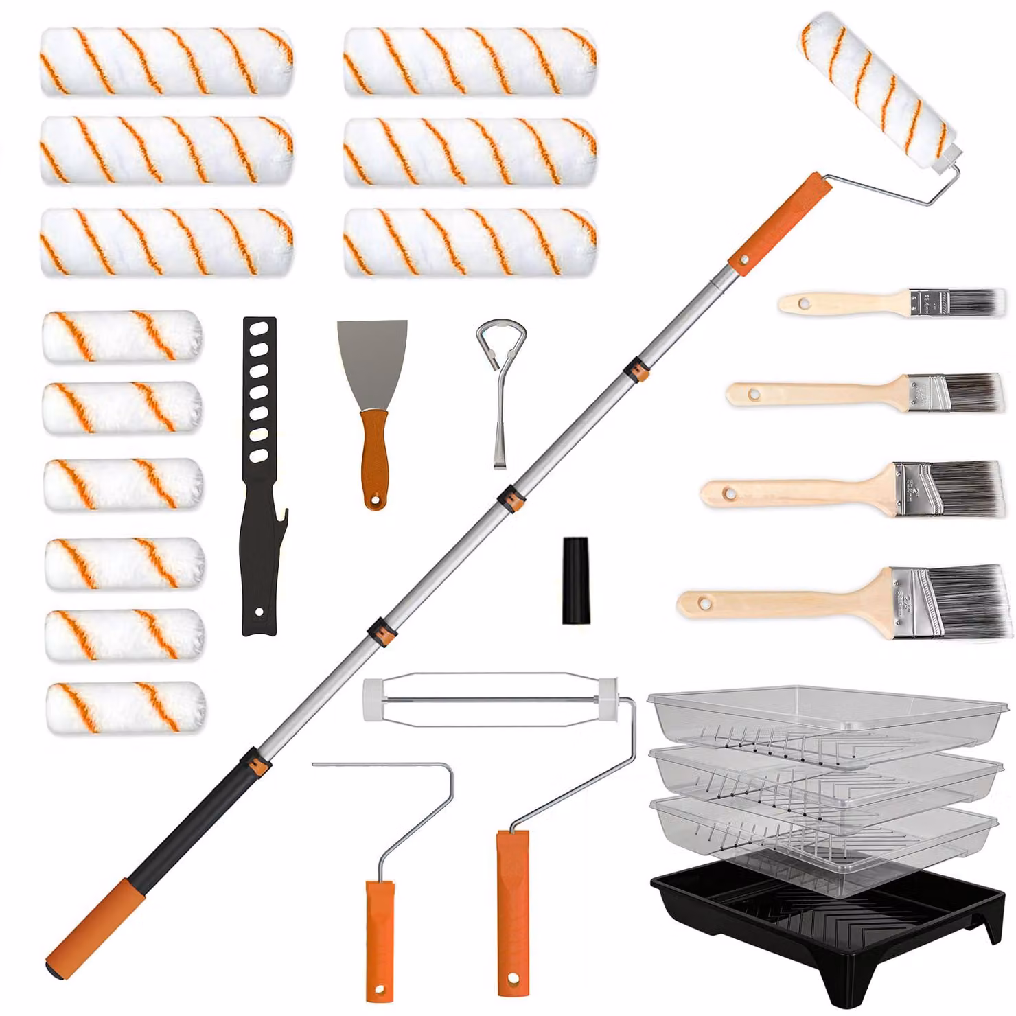Set di 27 pezzi per tende, completo di asta telescopica da 0,3 a 1,3 metri e 23/10 cm di diametro