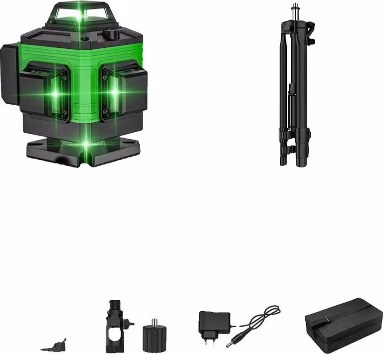 livella laser a 16 linee, laser verticale e orizzontale, dimensioni compatte, lunghezza d'onda 505-520 nm, borsa di tela + treppiede