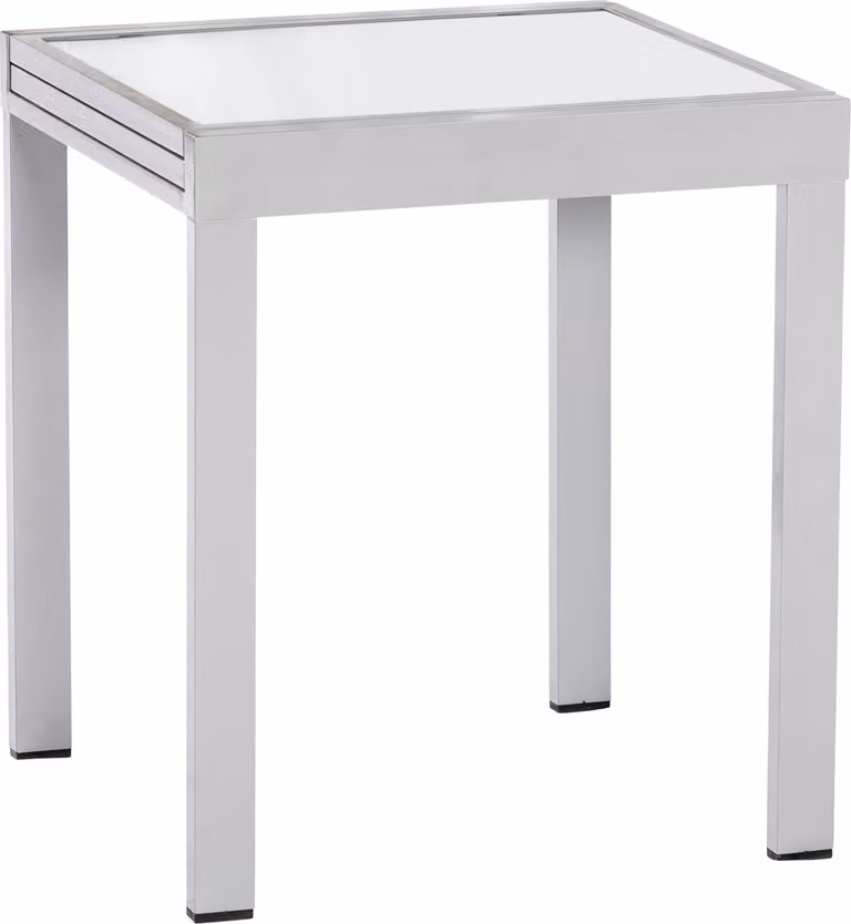 Tavolo da balcone allungabile Merxx 65/130 x 65 cm - Struttura in alluminio argento con piano in vetro opaco