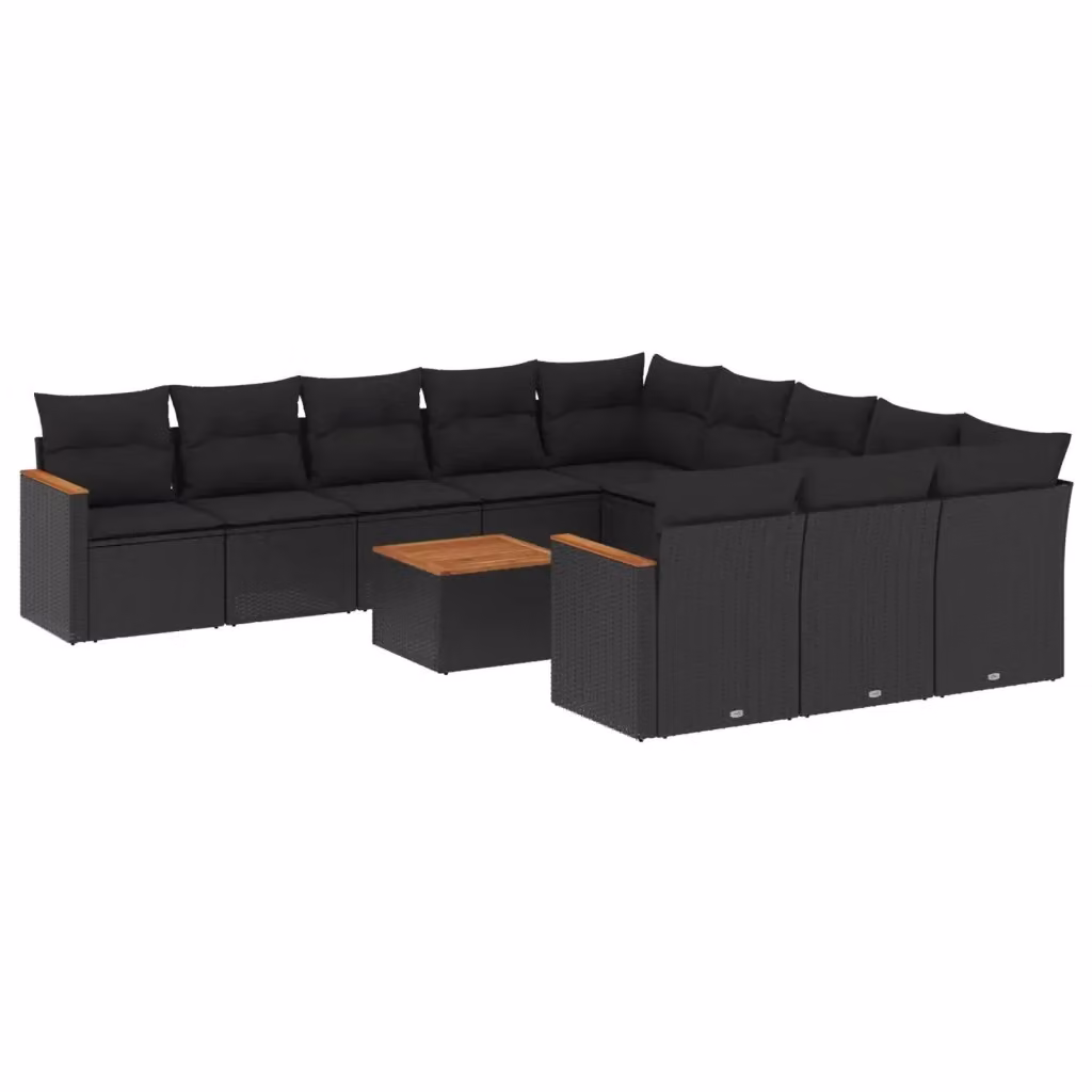 Set di Divani da Giardino vidaXL a Forma di U con Cuscini e Tavolino, Polyrattan e Metallo, Nero – 2