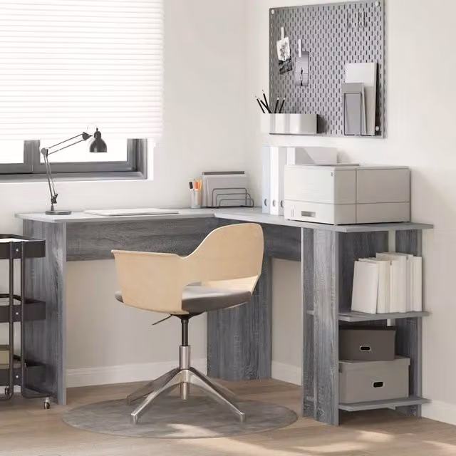 Scrivania ad angolo moderna vidaXL in MDF laminato grigio L: 140 cm, P: 113,5 cm, H: 75 cm – 1