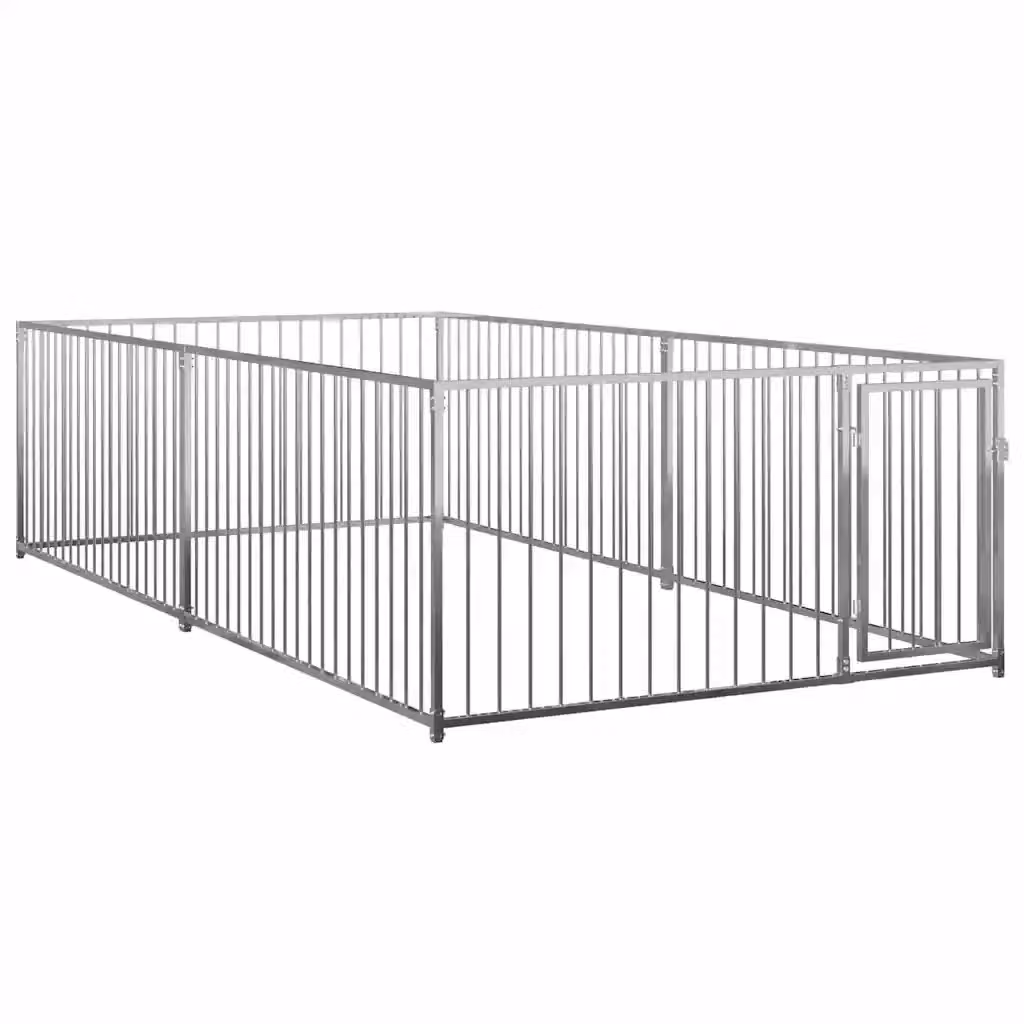 Canile da esterno vidaXL in metallo argento L: 400 cm, P: 200 cm, H: 100 cm – 2