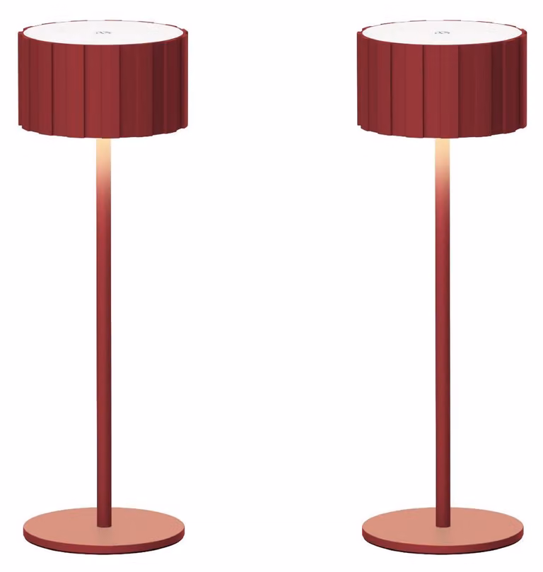 Luxus Europe - Lampada da tavolo Tinos - Set da 2 pezzi, colore bordeaux - Lampada da tavolo senza fili, adatta per interni ed esterni – Ricaricabile