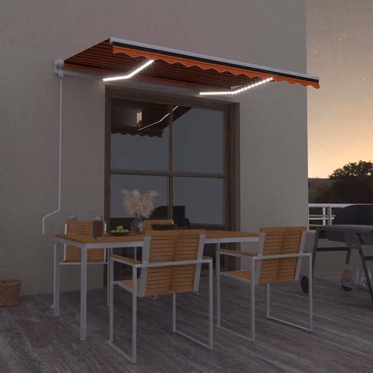 vidaXL Tenda Automatica con Sensore Vento e LED, Arancio, Marrone e Bianco, L: 350 cm, P: 250 cm
