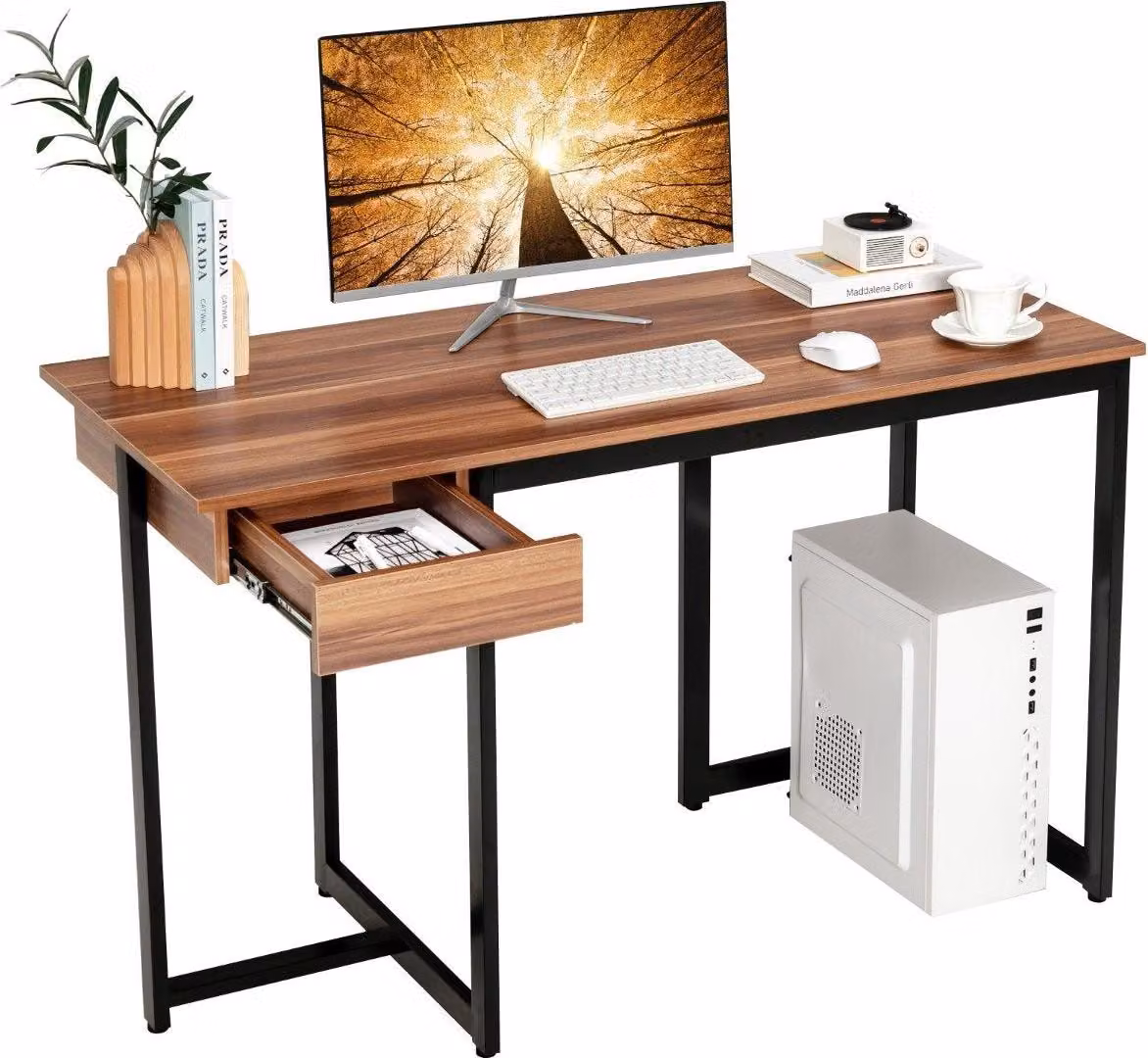 Scrivania per computer lunga 120 cm con cassetto e cuscinetti regolabili scrivania per computer in noce