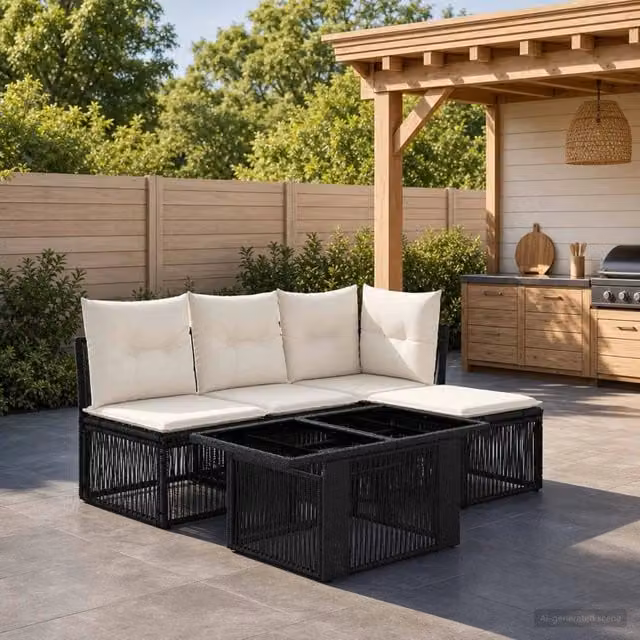 Set Divano da Giardino 5 pz Nero polyrattan 3436450
