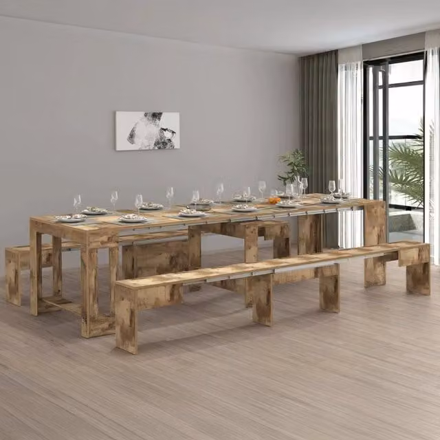 Set tavolo e panche Auditore DMORA, composizione multiuso con consolle e 2 panche allungabili, colore acero, L: 66 cm, H: 45 cm