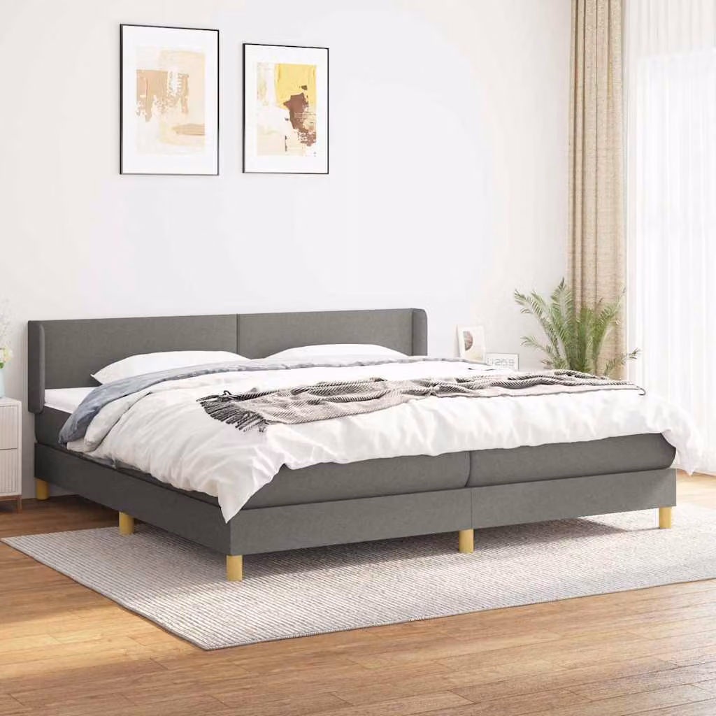 vidaXL Giroletto a Molle con Materasso in Tessuto Grigio e Bianco, L/P: 200 x 200 cm – 1
