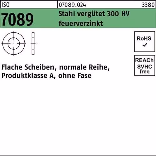 Acciaio ISO 7089 temperato 300 HV zincato a caldo Rondelle piatte, fila normale, prodotto