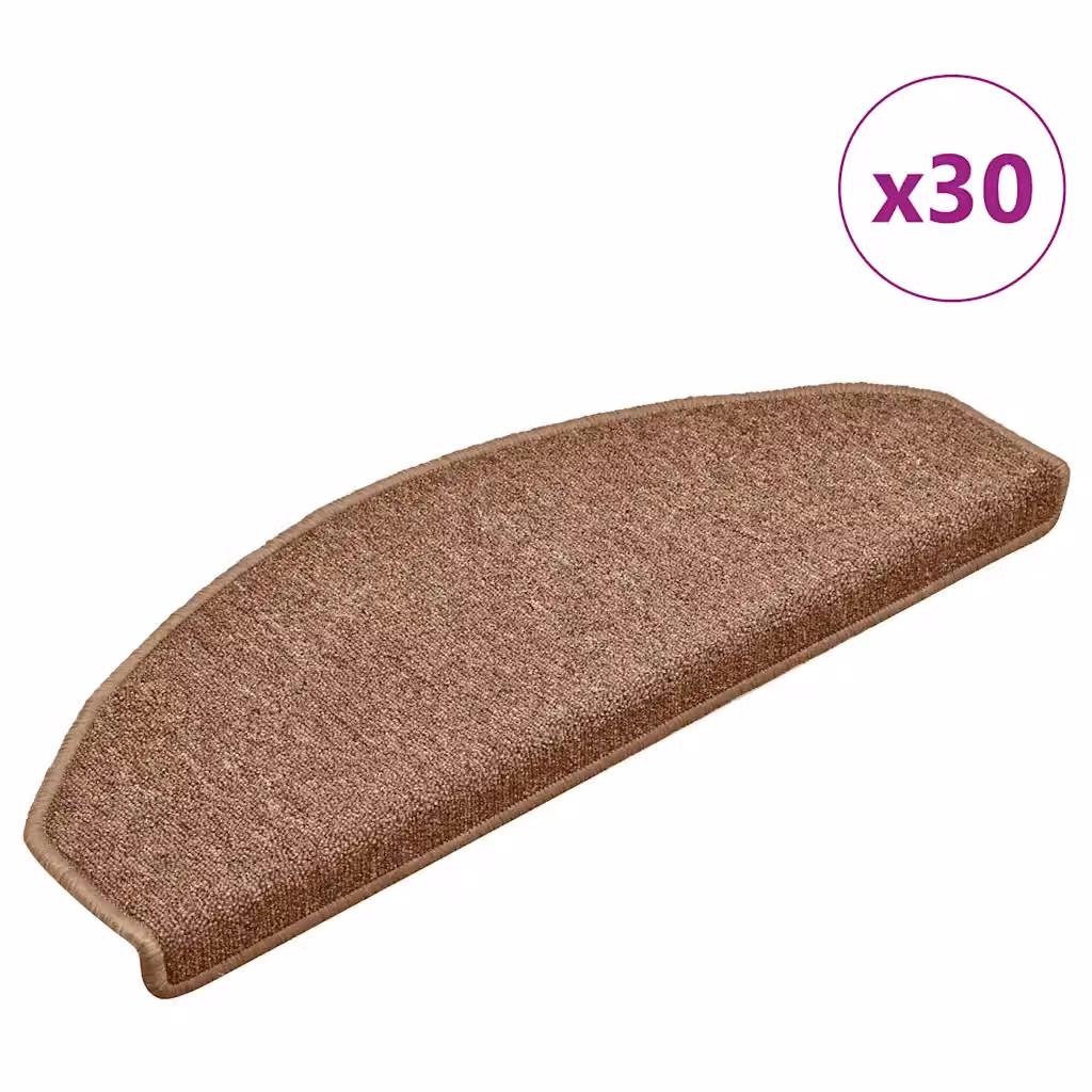 Set di 30 tappetini per scale semicircolari vidaXL, Marrone, L: 65 cm, P: 24 cm, H: 4 cm