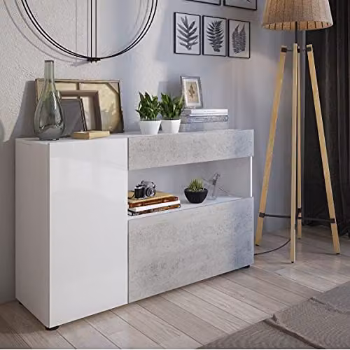 My Brand Credenza Buffet Soggiorno Bianca Grigio Cemento 130x41x81 cm