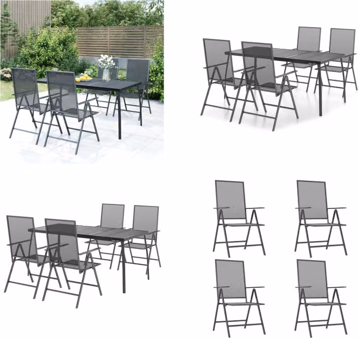 vidaXL Set da pranzo da giardino 5 pezzi in acciaio antracite - Set da pranzo da giardino - Set di sedute da giardino - Set di mobili da esterno - Set di mobili da giardino