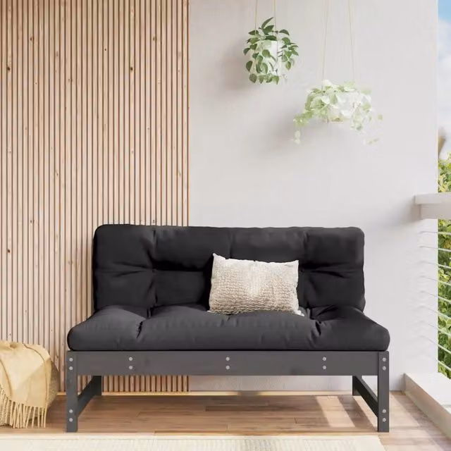 Divanetto Modulare Design Mania in Legno Massello di Pino Grigio e Nero con Cuscini, L/P/H: 120 x 80 x 70 cm