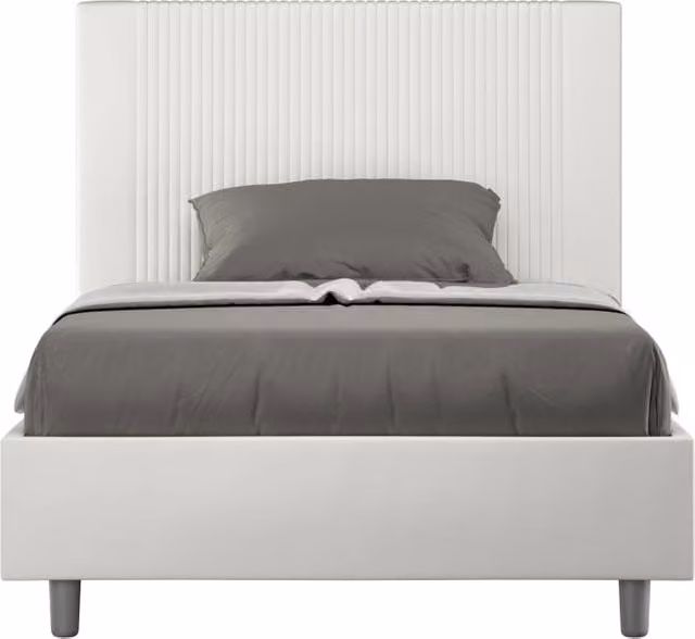 BS COM Letto una piazza e mezza con rete imbottito 120x210 similpelle bianco