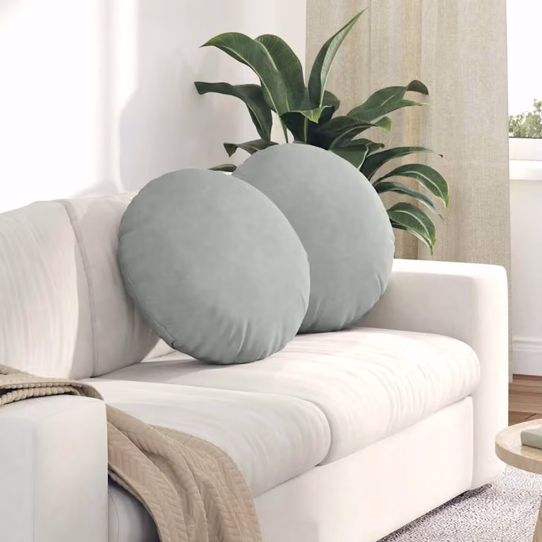 Set di 2 cuscini per seduta rotondi vidaXL in velluto grigio chiaro Ø 50 x 19 cm