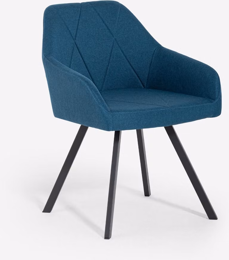 Sedia in tessuto con braccioli per sala da pranzo e cucina Rakna - Blu