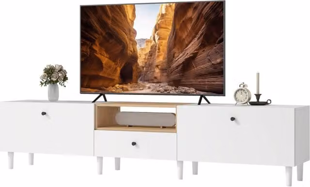 Mobile TV con 2 ante, cassetto e ripiano aperto ¨C zephmum ¨C Bianco 200x90x40 cm
