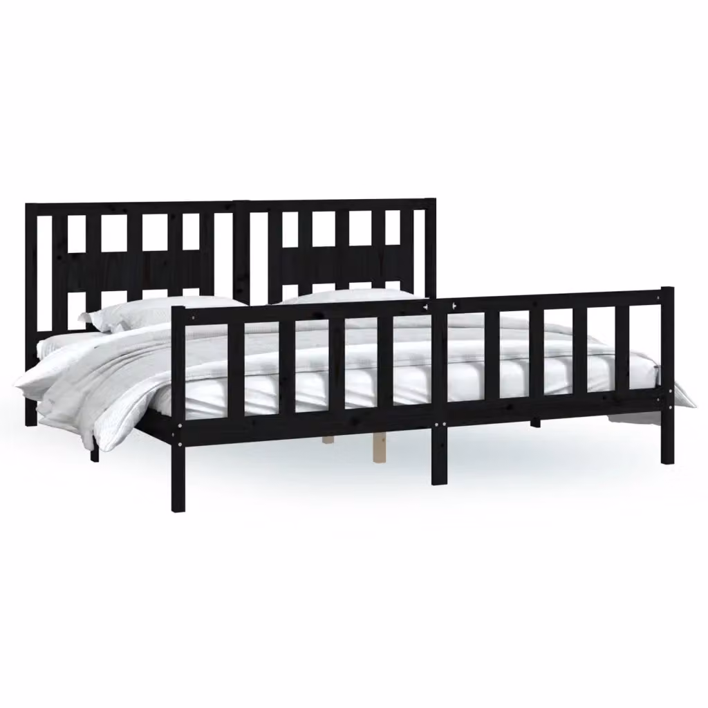 Letto con Testiera in Legno Massello di Pino Nero vidaXL L/P/H: 200 x 200 x 30 cm – 2