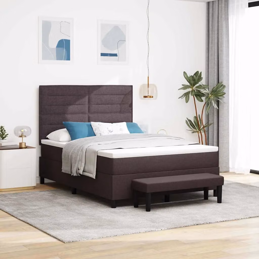 Letto ibrido con molle a sacchetto e testiera vidaXL in tessuto marrone L: 160 cm, P: 200 cm