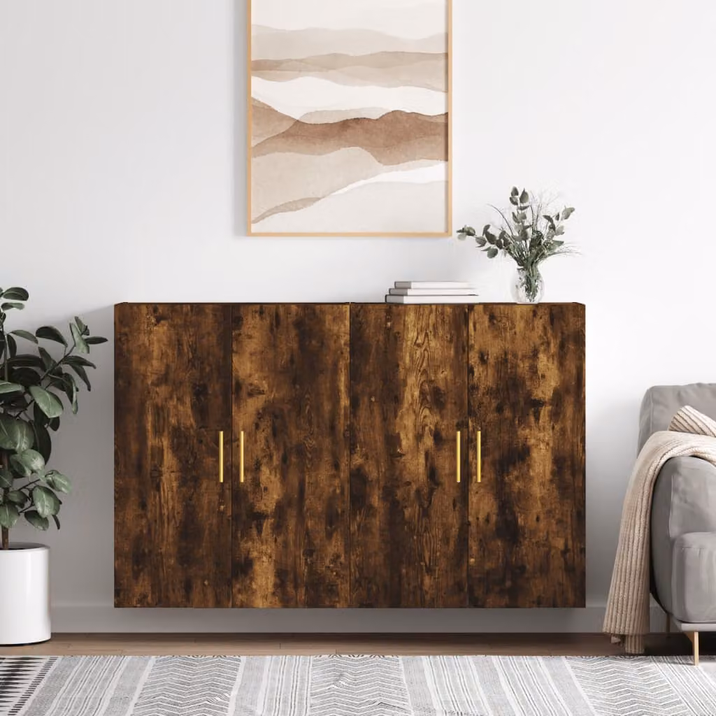 Set di 2 mobili a parete moderni vidaXL in legno Rovere Fumo, L 69,5 cm x P 34 cm x H 90 cm