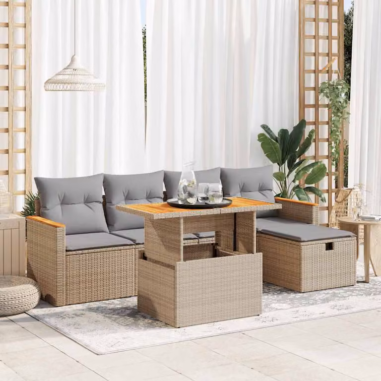 Set Divano da Giardino vidaXL a Forma di L in Polyrattan con Cuscini Beige e Grigio e Tavolino da Esterno