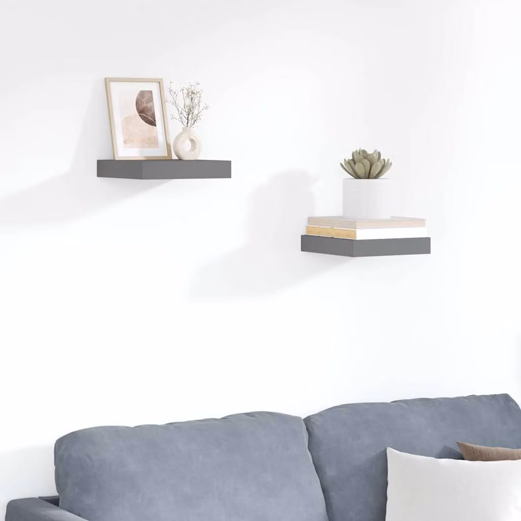 Set di 2 Scaffali a Parete vidaXL in MDF Grigio Lucido L: 23 cm, P: 23,5 cm, H: 3,8 cm