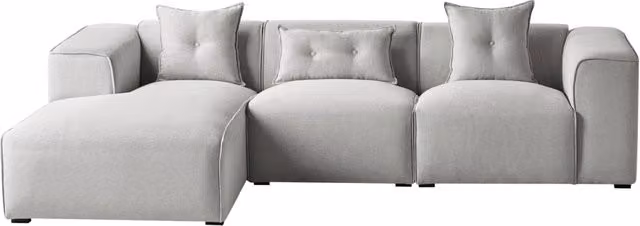 Divano angolare moderno BELIANI a destra in tessuto grigio con cuscini decorativi e coperture rimovibili L/P/H: 294 x 170 x 80 cm