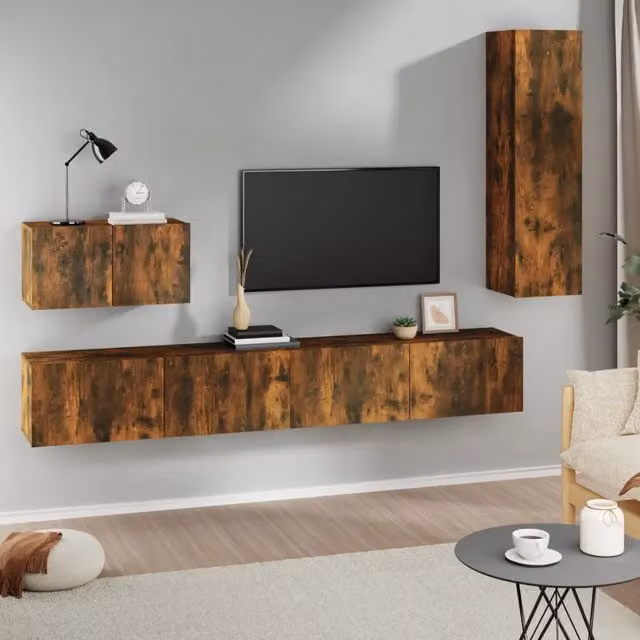 Set di Mobili Porta TV 4 pz-Set di 4 Credenza per TV Rovere Fumo in Legno Multistrato 930663