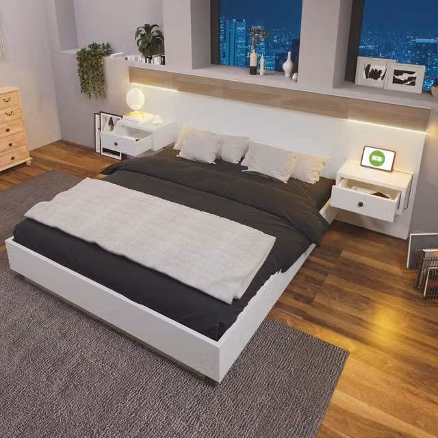 letto matrimoniale legno bianco e rovere sonoma 244 x 205 cm