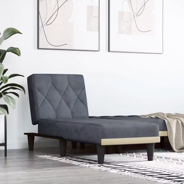 Chaise Longue Moderna vidaXL in Velluto Grigio con Funzione Letto L/P/H: 140 x 200 cm