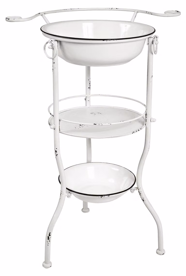Mobile lavabo antico, bianco, in metallo, dimensioni: 56 cm di larghezza x 85 cm di altezza x 40 cm di profondità