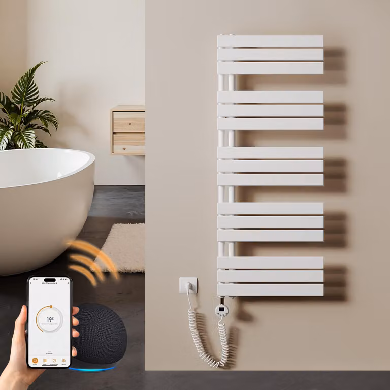 S'AFIELINA 1320x500mm Scaldasalviette elettrico bagno WiFi, termoarredo con termostato, programmabile, LCD, 800 W, asciugamani a basso consumo, bianco